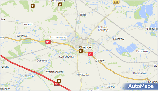 mapa Chojnów powiat legnicki, Chojnów powiat legnicki na mapie Targeo