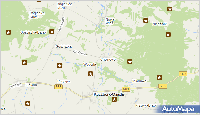 mapa Chojnowo gmina Kuczbork-Osada, Chojnowo gmina Kuczbork-Osada na mapie Targeo