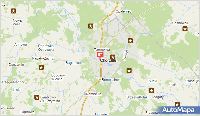 mapa Chorzele powiat przasnyski, Chorzele powiat przasnyski na mapie Targeo