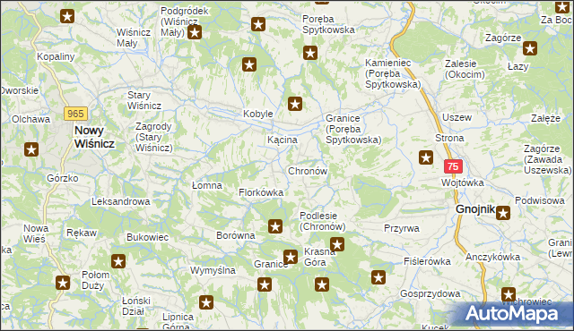 mapa Chronów gmina Nowy Wiśnicz, Chronów gmina Nowy Wiśnicz na mapie Targeo