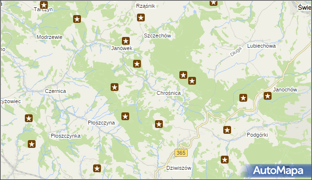 mapa Chrośnica gmina Jeżów Sudecki, Chrośnica gmina Jeżów Sudecki na mapie Targeo