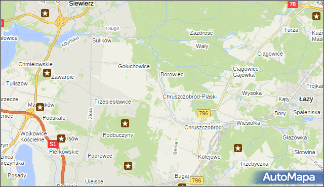 mapa Chruszczobród-Piaski, Chruszczobród-Piaski na mapie Targeo
