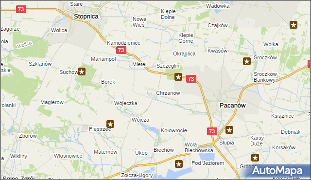 mapa Chrzanów gmina Pacanów, Chrzanów gmina Pacanów na mapie Targeo
