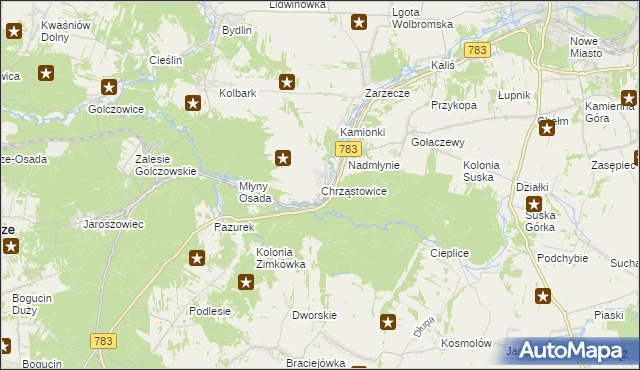 mapa Chrząstowice gmina Wolbrom, Chrząstowice gmina Wolbrom na mapie Targeo