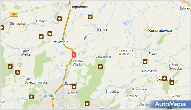 mapa Chwalęcin gmina Niemcza, Chwalęcin gmina Niemcza na mapie Targeo