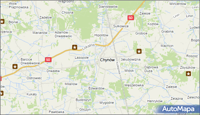 mapa Chynów powiat grójecki, Chynów powiat grójecki na mapie Targeo