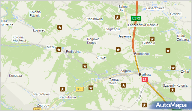 mapa Chyże gmina Bełżec, Chyże gmina Bełżec na mapie Targeo