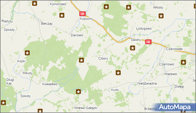 mapa Cibory gmina Biała Piska, Cibory gmina Biała Piska na mapie Targeo