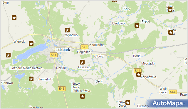 mapa Cibórz gmina Lidzbark, Cibórz gmina Lidzbark na mapie Targeo