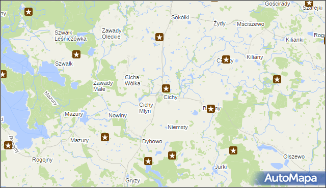 mapa Cichy gmina Świętajno, Cichy gmina Świętajno na mapie Targeo