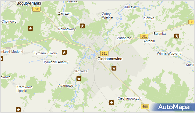 mapa Ciechanowiec, Ciechanowiec na mapie Targeo