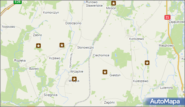 mapa Ciechomice gmina Kobylnica, Ciechomice gmina Kobylnica na mapie Targeo