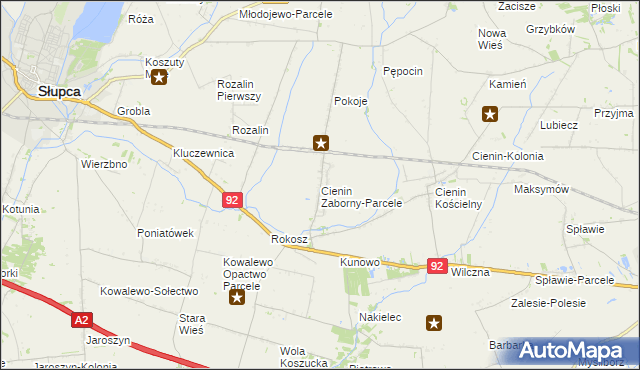 mapa Cienin Zaborny-Parcele, Cienin Zaborny-Parcele na mapie Targeo