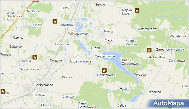 mapa Cieszanowice gmina Gorzkowice, Cieszanowice gmina Gorzkowice na mapie Targeo