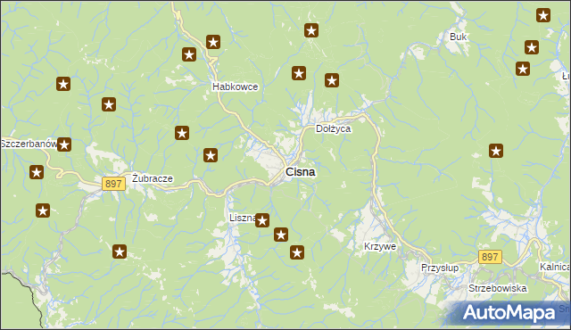 mapa Cisna, Cisna na mapie Targeo