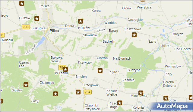 mapa Cisowa gmina Pilica, Cisowa gmina Pilica na mapie Targeo