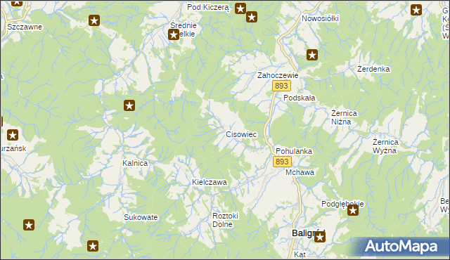 mapa Cisowiec gmina Baligród, Cisowiec gmina Baligród na mapie Targeo