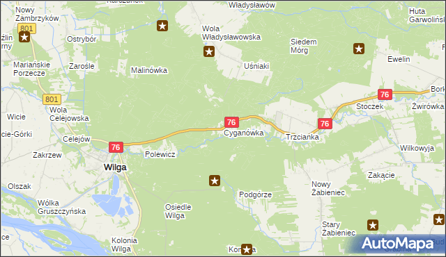 mapa Cyganówka gmina Wilga, Cyganówka gmina Wilga na mapie Targeo