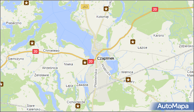 mapa Czaplinek powiat drawski, Czaplinek powiat drawski na mapie Targeo