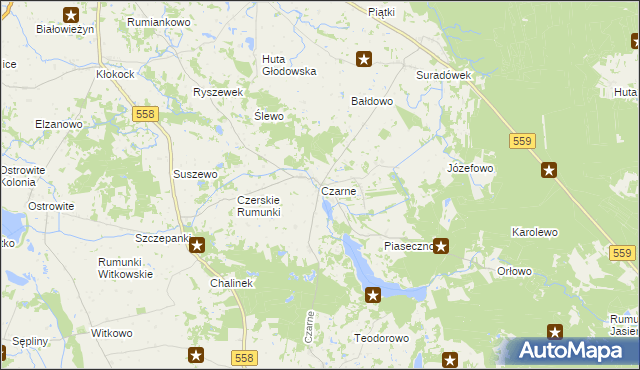 mapa Czarne gmina Wielgie, Czarne gmina Wielgie na mapie Targeo