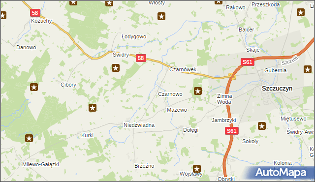 mapa Czarnowo gmina Szczuczyn, Czarnowo gmina Szczuczyn na mapie Targeo