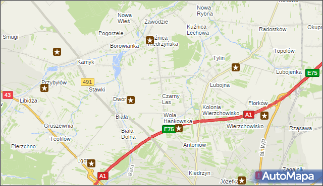 mapa Czarny Las gmina Mykanów, Czarny Las gmina Mykanów na mapie Targeo