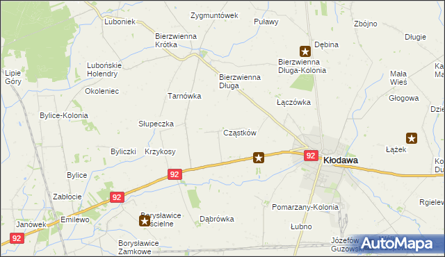 mapa Cząstków gmina Kłodawa, Cząstków gmina Kłodawa na mapie Targeo
