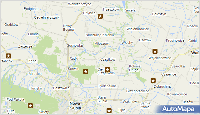 mapa Cząstków gmina Nowa Słupia, Cząstków gmina Nowa Słupia na mapie Targeo