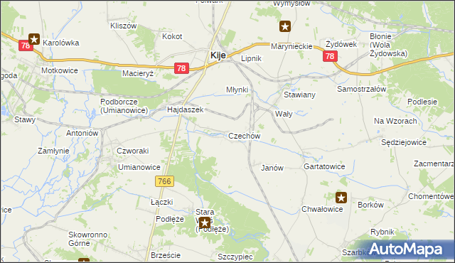 mapa Czechów gmina Kije, Czechów gmina Kije na mapie Targeo