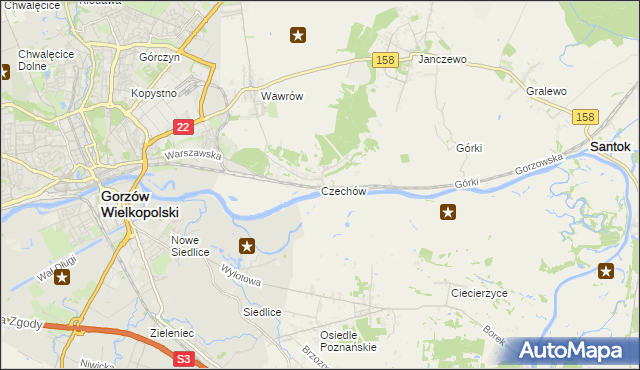 mapa Czechów gmina Santok, Czechów gmina Santok na mapie Targeo