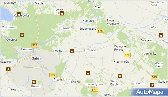mapa Czermno gmina Gąbin, Czermno gmina Gąbin na mapie Targeo