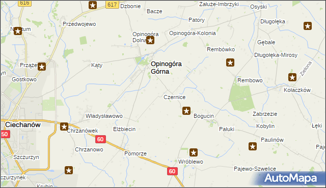 mapa Czernice gmina Opinogóra Górna, Czernice gmina Opinogóra Górna na mapie Targeo