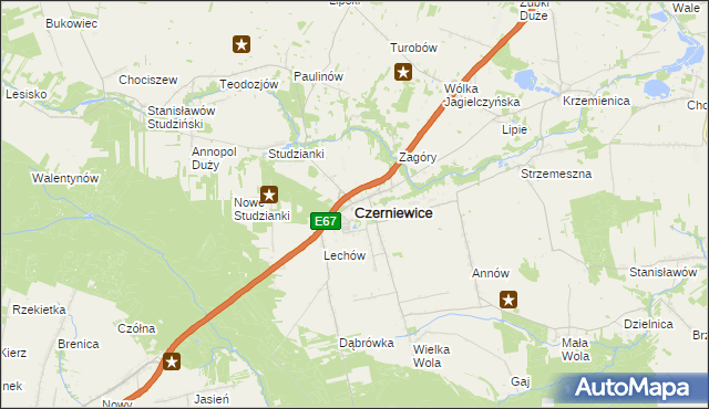 mapa Czerniewice powiat tomaszowski, Czerniewice powiat tomaszowski na mapie Targeo