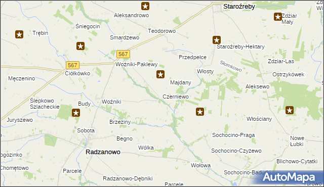 mapa Czerniewo gmina Radzanowo, Czerniewo gmina Radzanowo na mapie Targeo