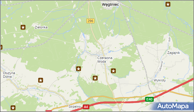 mapa Czerwona Woda gmina Węgliniec, Czerwona Woda gmina Węgliniec na mapie Targeo