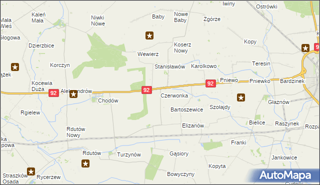 mapa Czerwonka gmina Chodów, Czerwonka gmina Chodów na mapie Targeo