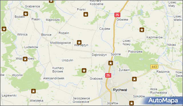 mapa Dąbroszyn gmina Rychwał, Dąbroszyn gmina Rychwał na mapie Targeo