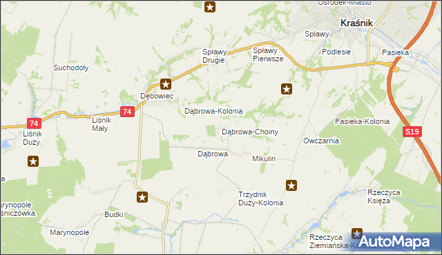 mapa Dąbrowa-Choiny, Dąbrowa-Choiny na mapie Targeo