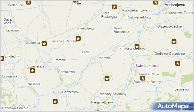 mapa Dąbrowa gmina Andrzejewo, Dąbrowa gmina Andrzejewo na mapie Targeo