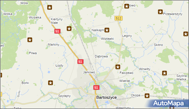 mapa Dąbrowa gmina Bartoszyce, Dąbrowa gmina Bartoszyce na mapie Targeo