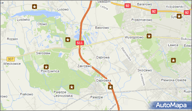 mapa Dąbrowa gmina Dopiewo, Dąbrowa gmina Dopiewo na mapie Targeo