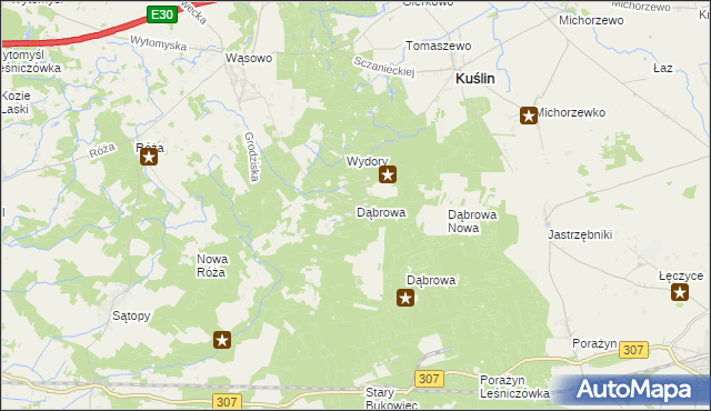 mapa Dąbrowa gmina Kuślin, Dąbrowa gmina Kuślin na mapie Targeo