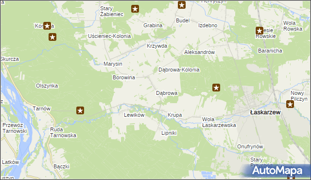 mapa Dąbrowa gmina Łaskarzew, Dąbrowa gmina Łaskarzew na mapie Targeo