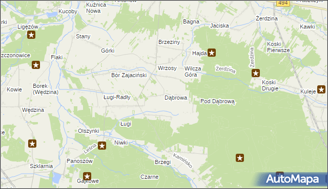 mapa Dąbrowa gmina Przystajń, Dąbrowa gmina Przystajń na mapie Targeo