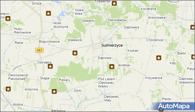 mapa Dąbrowa gmina Sulmierzyce, Dąbrowa gmina Sulmierzyce na mapie Targeo