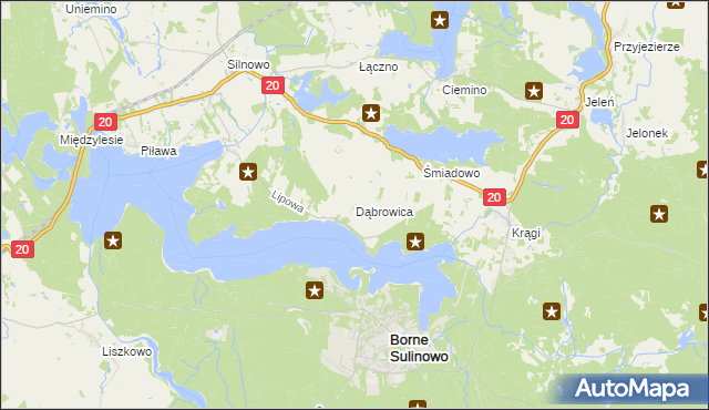 mapa Dąbrowica gmina Borne Sulinowo, Dąbrowica gmina Borne Sulinowo na mapie Targeo