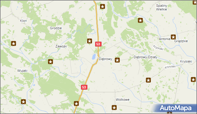 mapa Dąbrowy gmina Rozogi, Dąbrowy gmina Rozogi na mapie Targeo