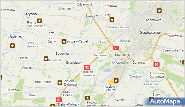 mapa Dachowa gmina Sochaczew, Dachowa gmina Sochaczew na mapie Targeo