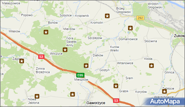 mapa Dalków gmina Gaworzyce, Dalków gmina Gaworzyce na mapie Targeo