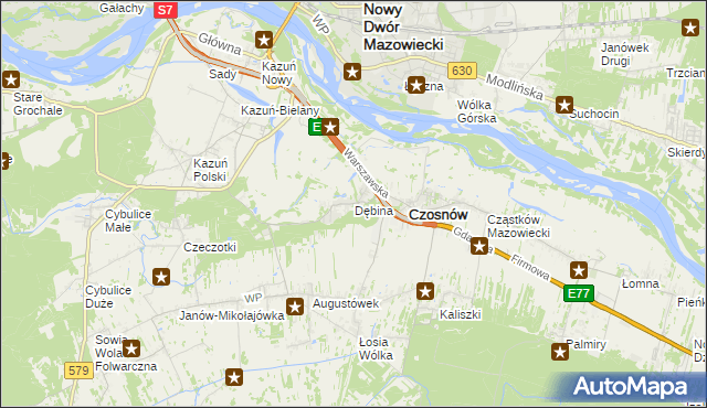 mapa Dębina gmina Czosnów, Dębina gmina Czosnów na mapie Targeo